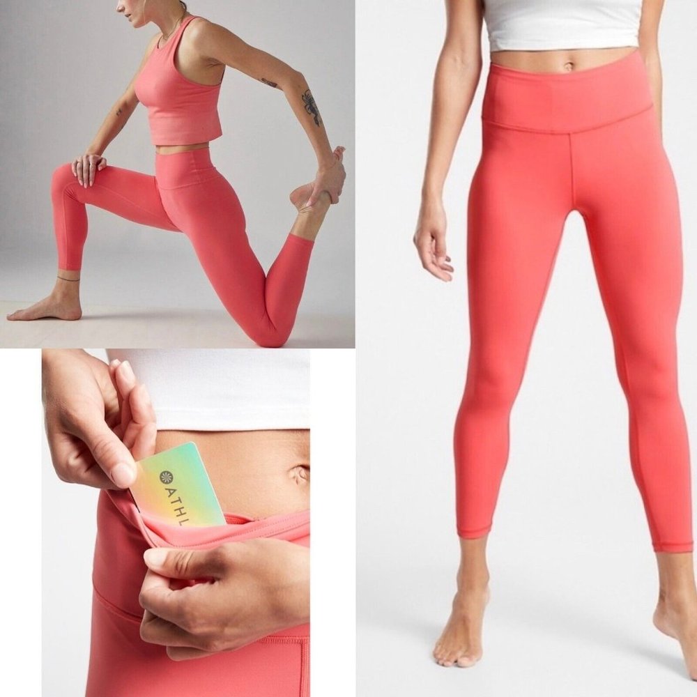NWT Athleta Coral Petal Pink Transcend 7/8 Tight Leggings Yoga Wicking Dance - Picture 2 of 12